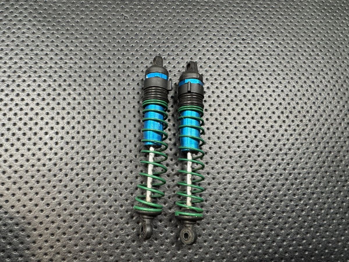 Vintage Team Associated RC10T/RC10GT Blue Aluminum Shocks Pair w/ Green Springs photo 2